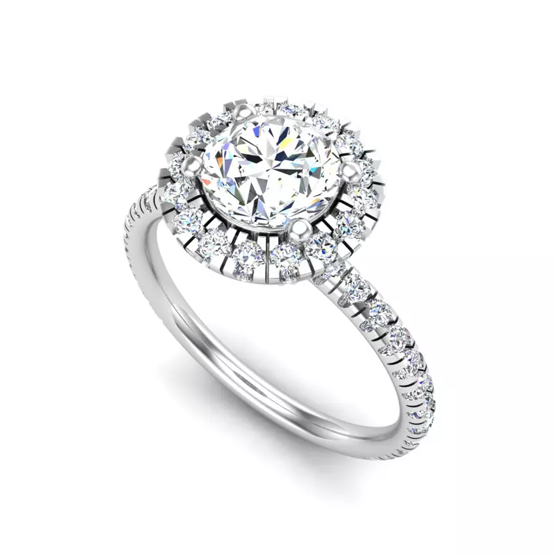 14K White Gold Chloe Single Row Halo With Pave Band
