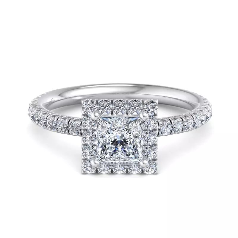 18K White Gold Chloe Single Row Halo Engagement Ring