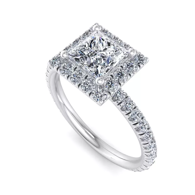18K White Gold Chloe Single Row Halo Engagement Ring