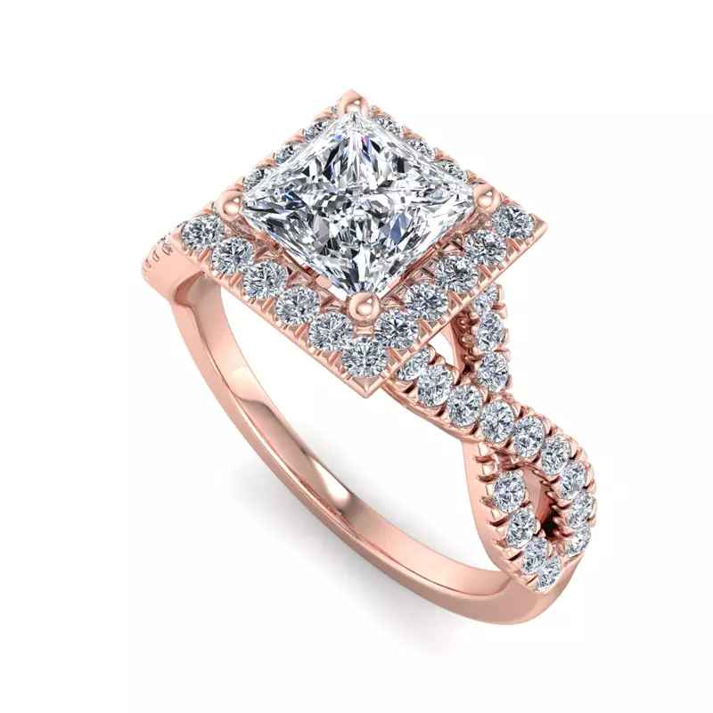 14K Rose Gold Zoey Twist Style Halo Engagement Ring
