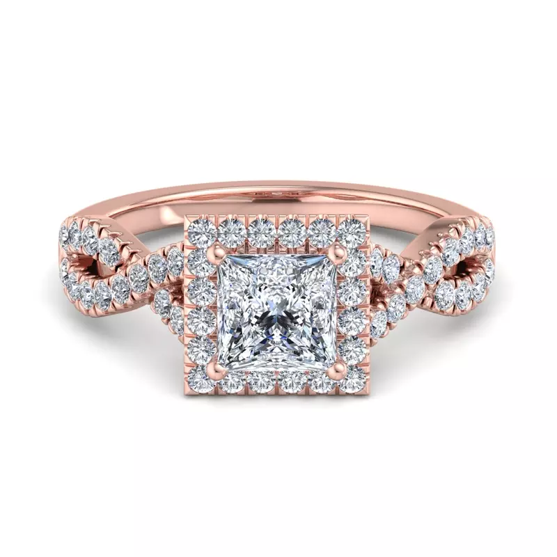 14K Rose Gold Zoey Twist Style Halo Engagement Ring