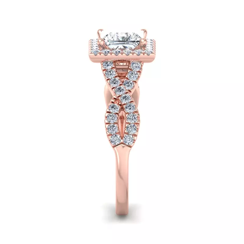 14K Rose Gold Zoey Twist Style Halo Engagement Ring