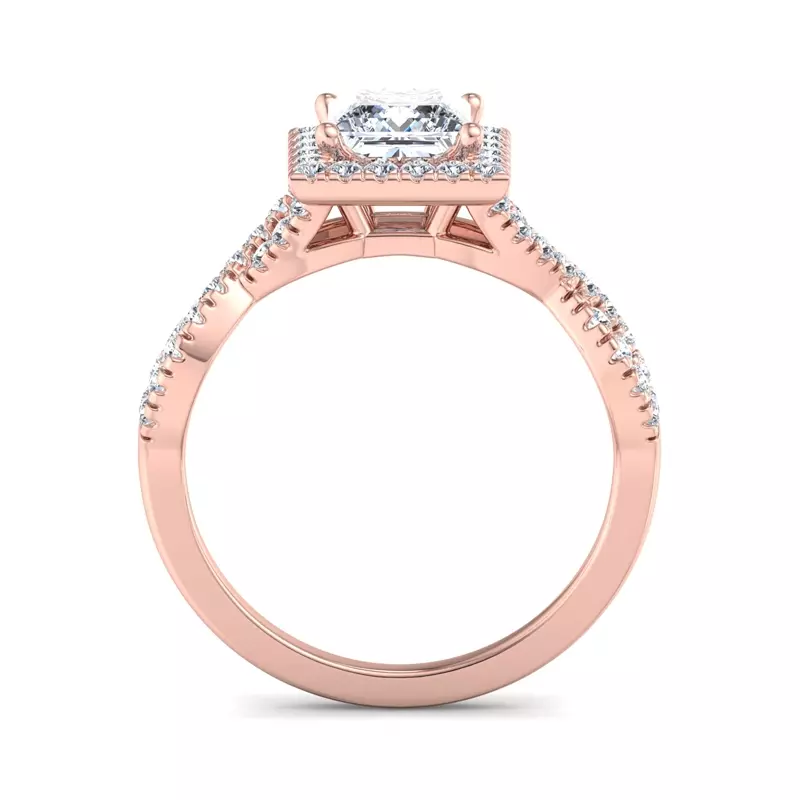 14K Rose Gold Zoey Twist Style Halo Engagement Ring