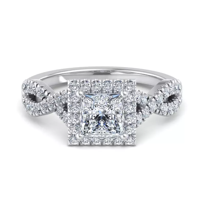 14K White Gold Zoey Twist Style Halo Engagement Ring