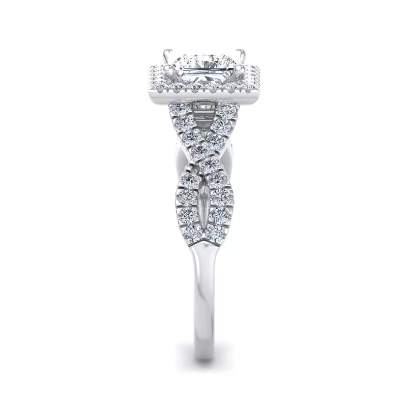 14K White Gold Zoey Twist Style Halo Engagement Ring
