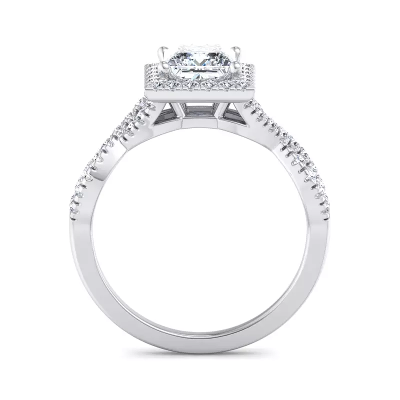 14K White Gold Zoey Twist Style Halo Engagement Ring