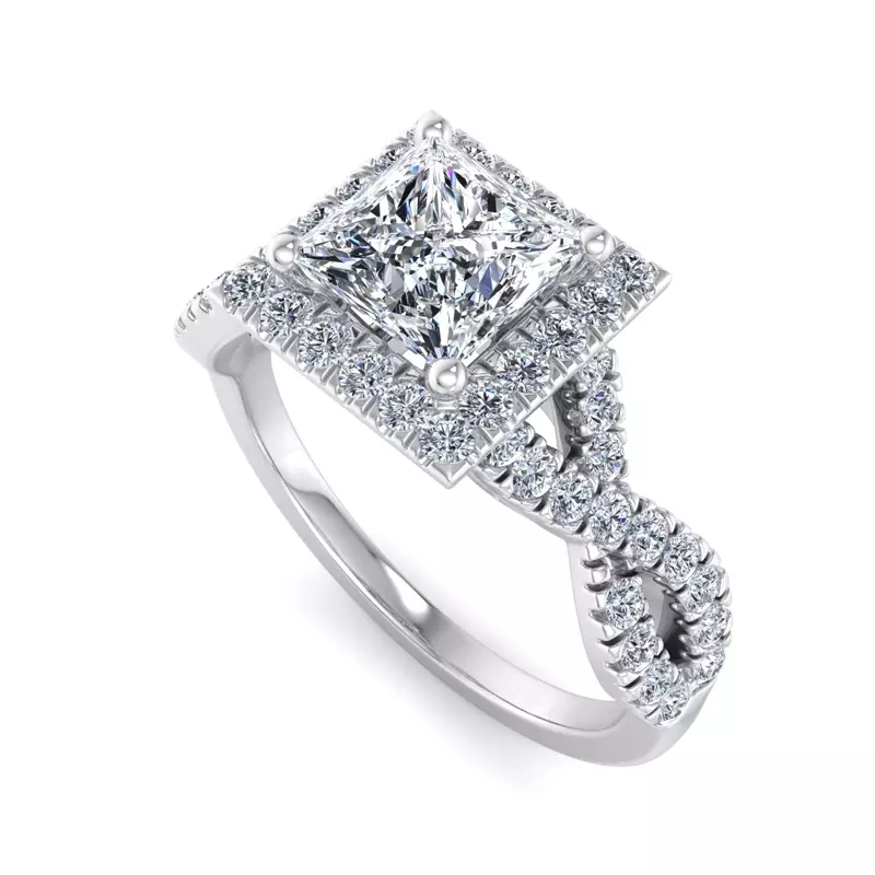 14K White Gold Zoey Twist Style Halo Engagement Ring