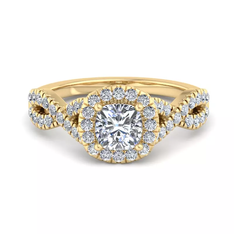 1.54 Carat Cushion Lab Diamond Zoey Twist Style Halo Engagement