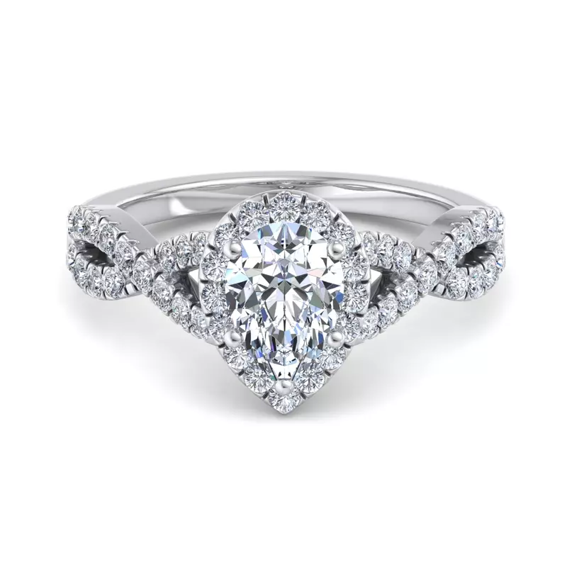 18K White Gold Zoey Twist Style Halo Engagement Ring