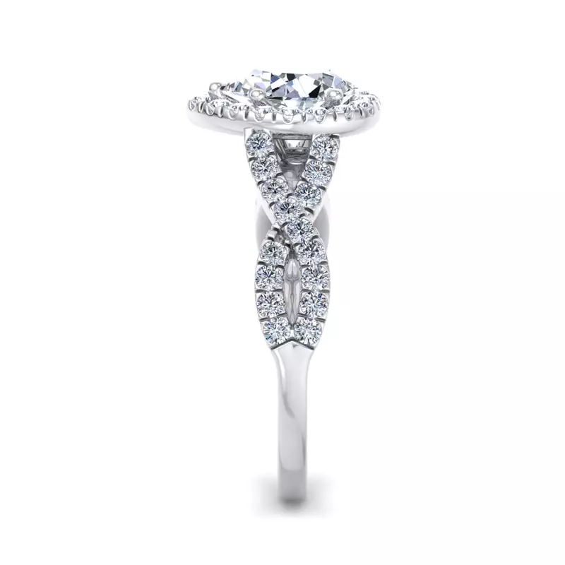18K White Gold Zoey Twist Style Halo Engagement Ring