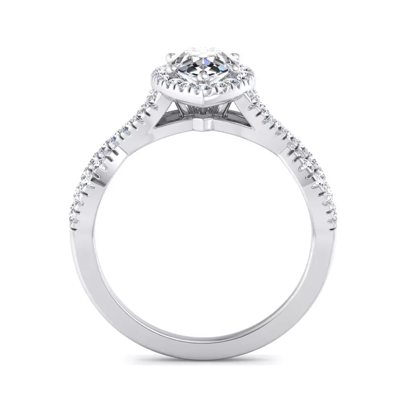 18K White Gold Zoey Twist Style Halo Engagement Ring
