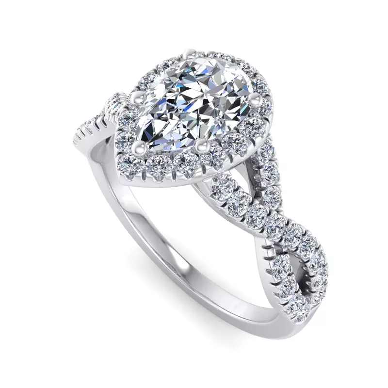 18K White Gold Zoey Twist Style Halo Engagement Ring