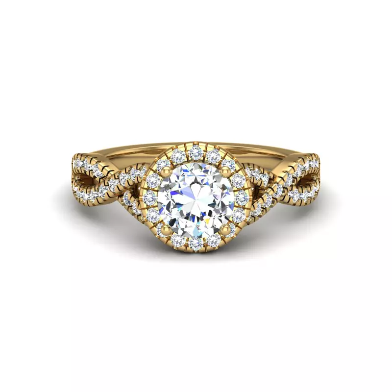 18K Yellow Gold Zoey Twist Style Halo Engagement Ring