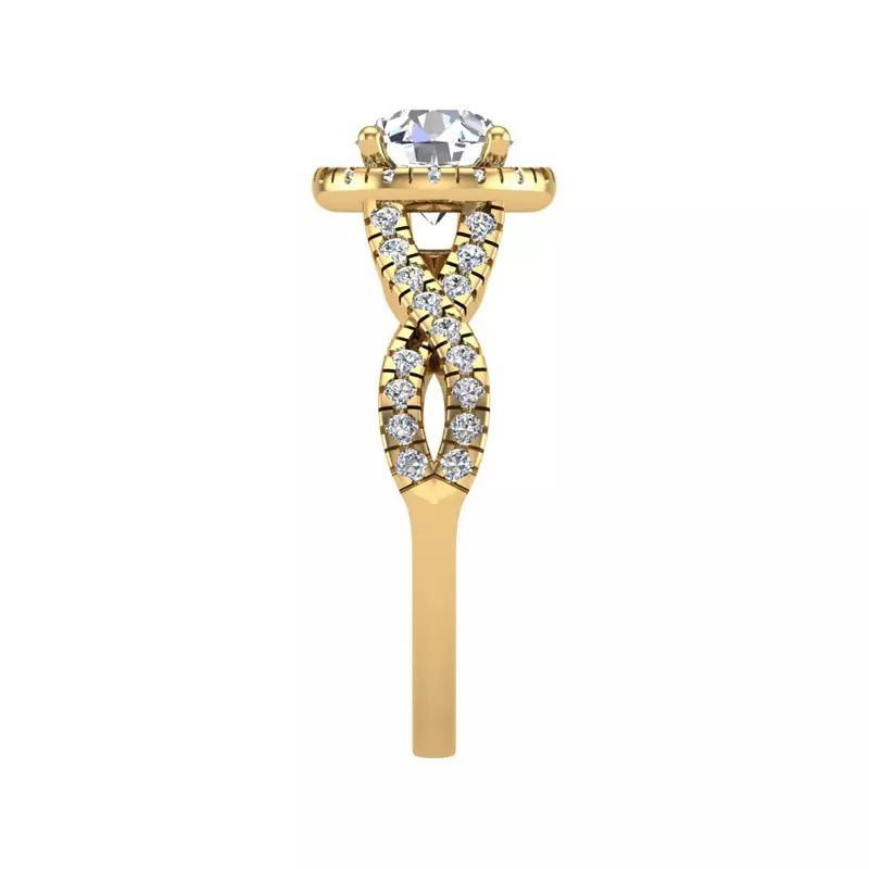 18K Yellow Gold Zoey Twist Style Halo Engagement Ring