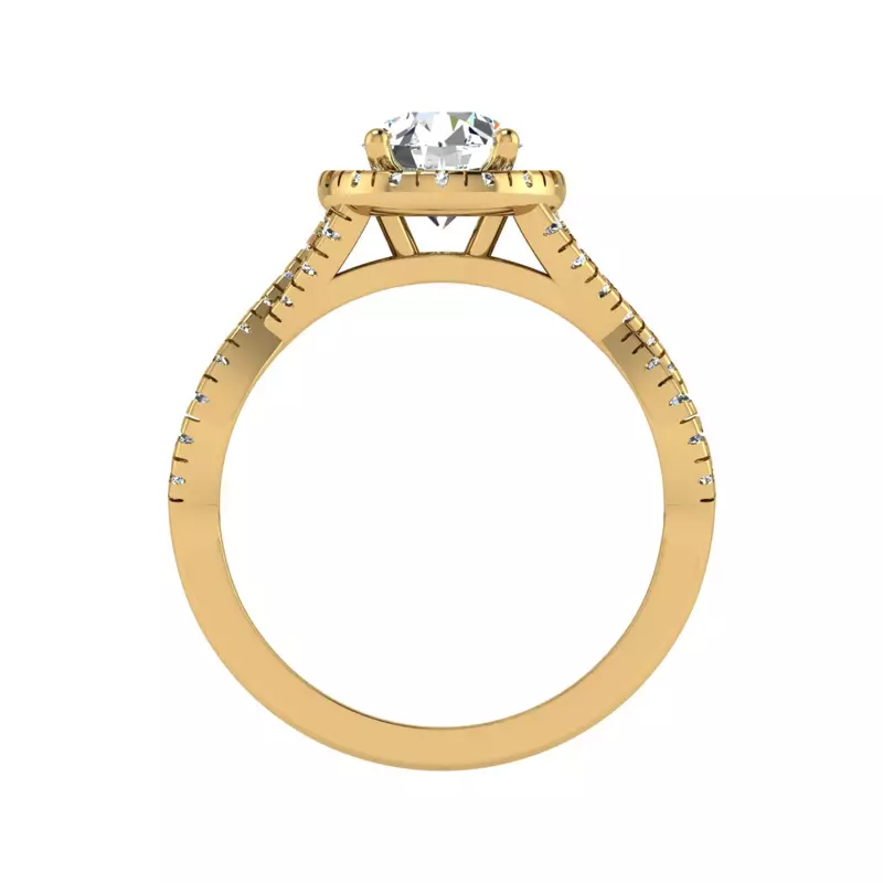 18K Yellow Gold Zoey Twist Style Halo Engagement Ring
