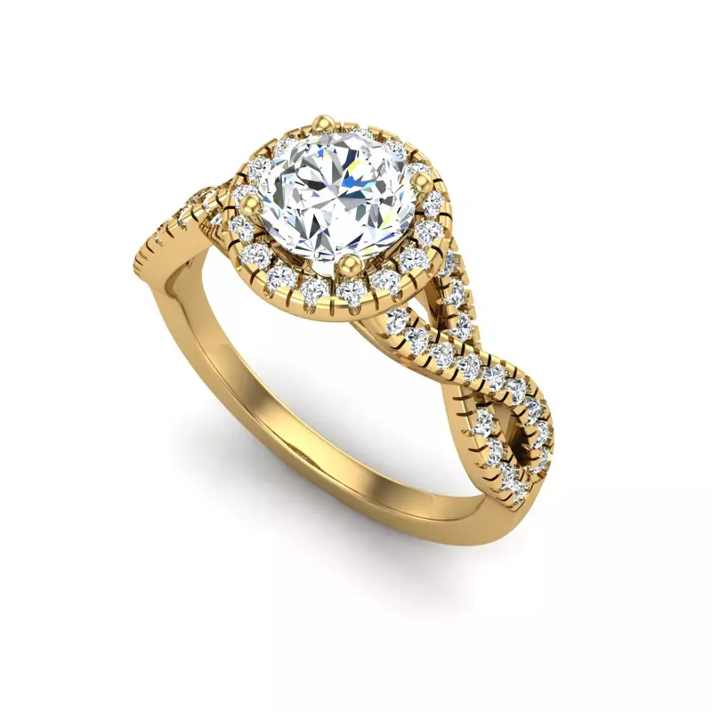 18K Yellow Gold Zoey Twist Style Halo Engagement Ring