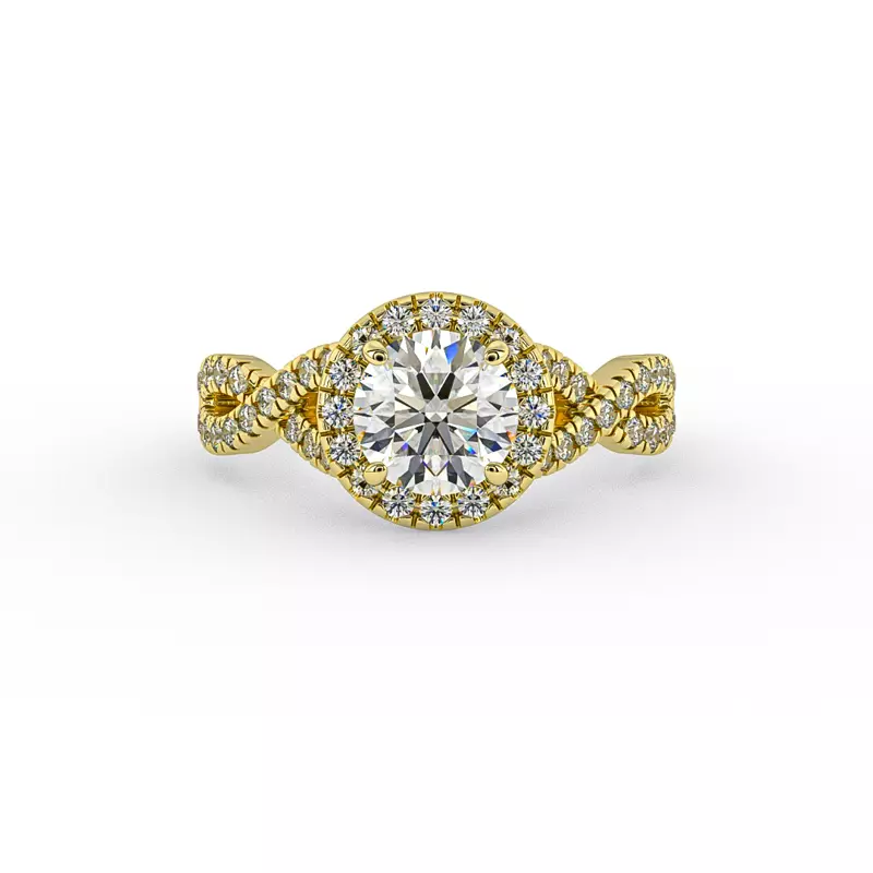 18K Yellow Gold Zoey Twist Style Halo Engagement Ring