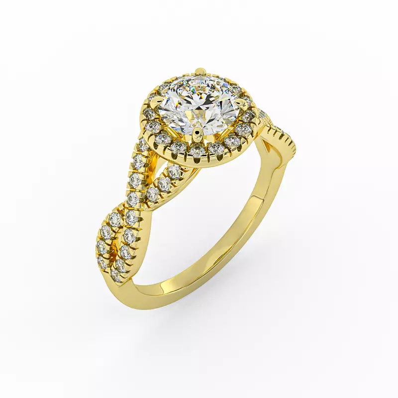 18K Yellow Gold Zoey Twist Style Halo Engagement Ring