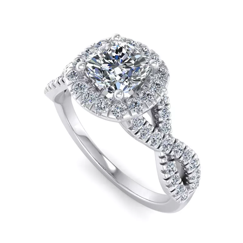Platinum Zoey Twist Style Halo Engagement Ring