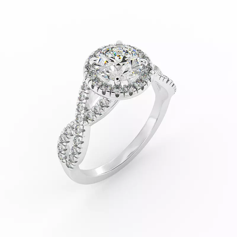 Platinum Zoey Twist Style Halo Engagement Ring