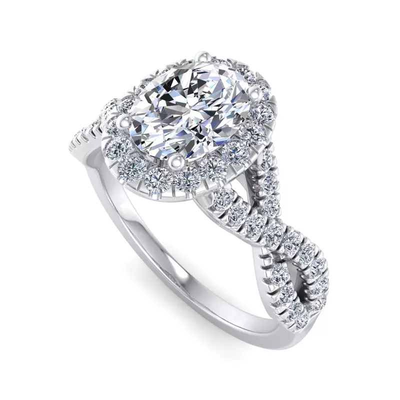 Platinum Zoey Twist Style Halo Engagement Ring