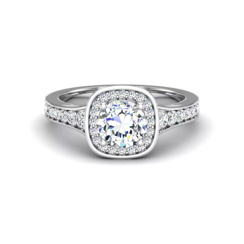 14K White Gold Amira Bezel Halo Engagement Ring