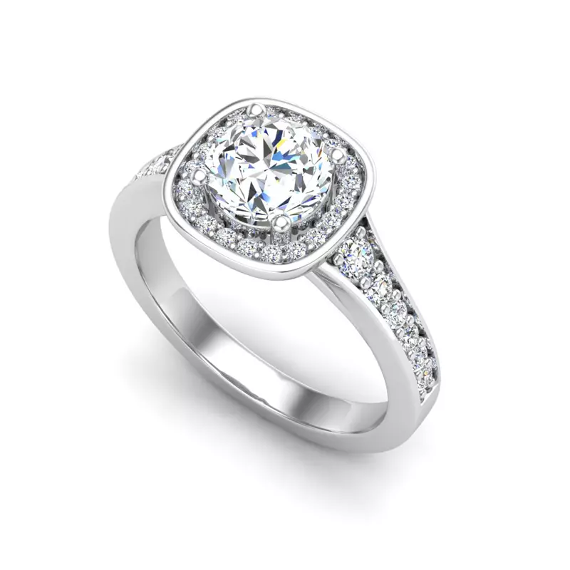 14K White Gold Amira Bezel Halo Engagement Ring