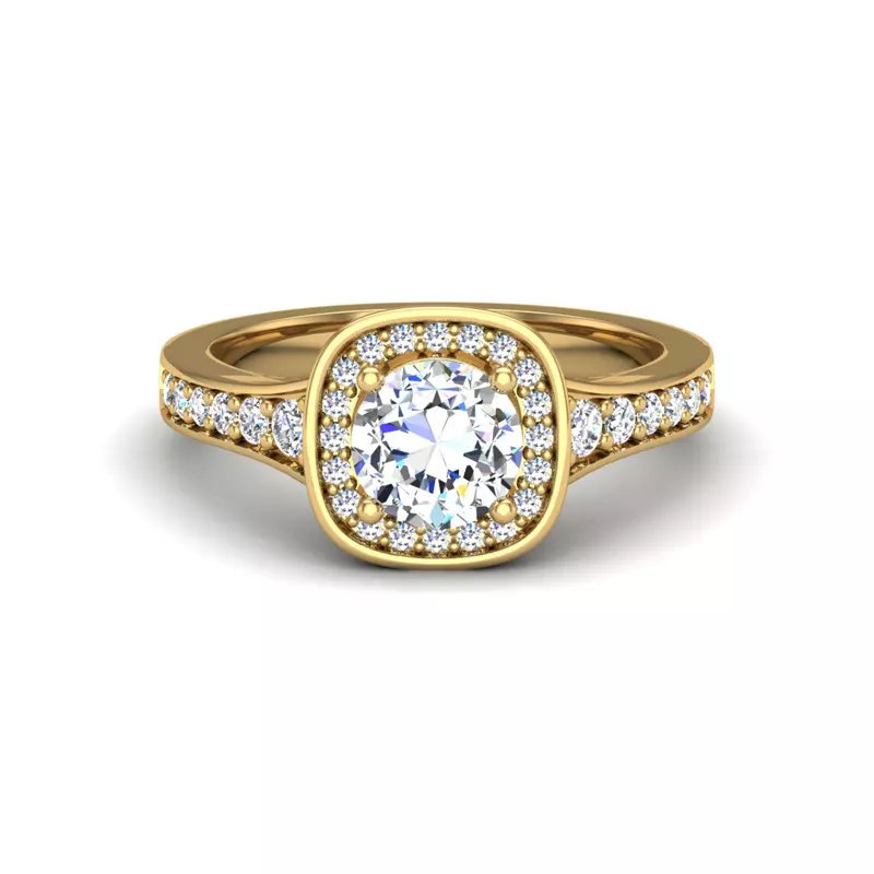 14K Yellow Gold Amira Bezel Halo Engagement Ring