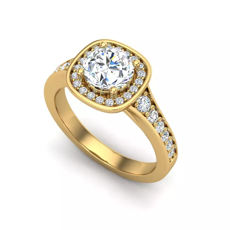 14K Yellow Gold Amira Bezel Halo Engagement Ring