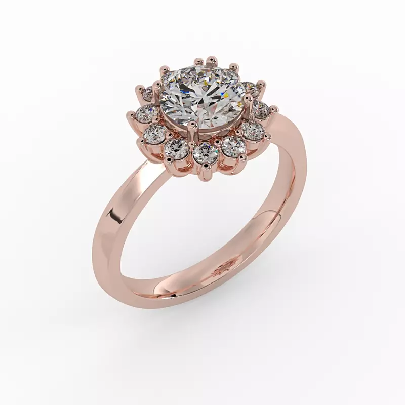14K Rose Gold Lia Sunburst Halo Engagement Ring
