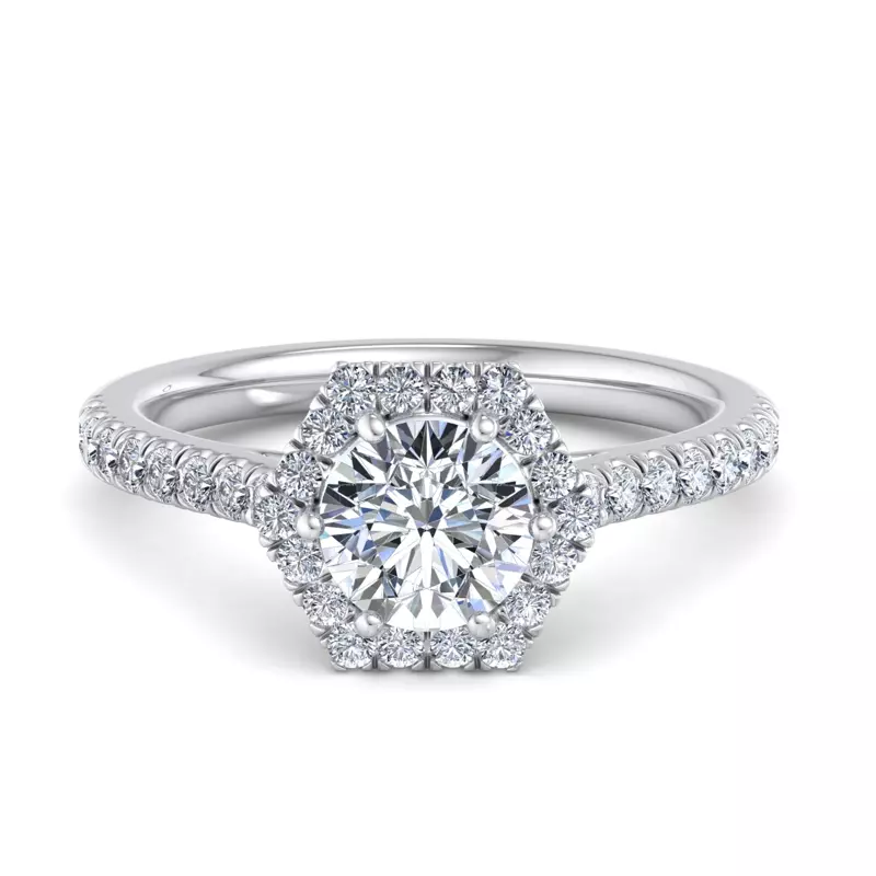 Platinum Lily Hexagon Frame Halo Engagement Ring