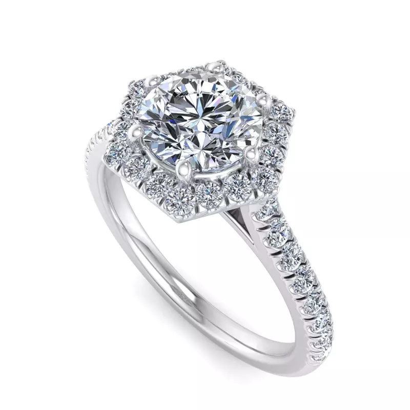 Platinum Lily Hexagon Frame Halo Engagement Ring