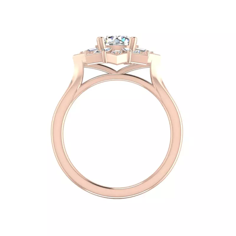 14K Rose Gold Journey Starburst Halo Engagement Ring