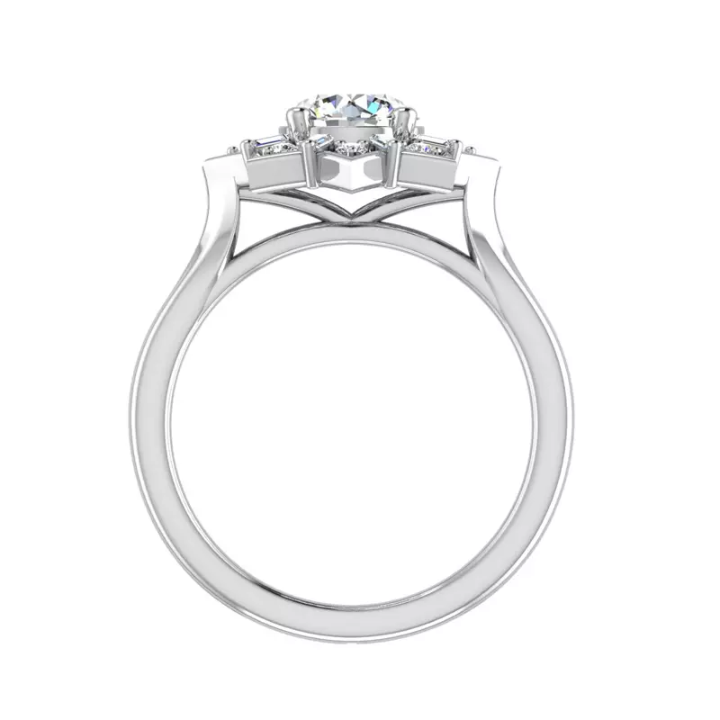 18K White Gold Journey Starburst Halo Engagement Ring