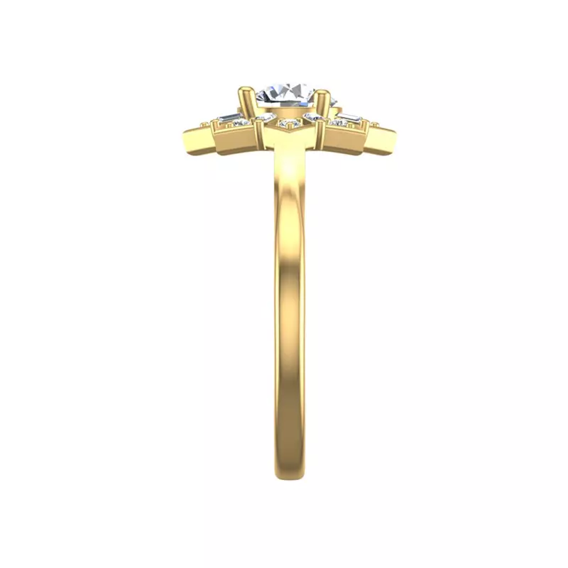 18K Yellow Gold Journey Starburst Halo Engagement Ring