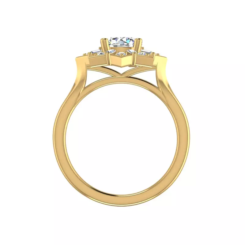 18K Yellow Gold Journey Starburst Halo Engagement Ring