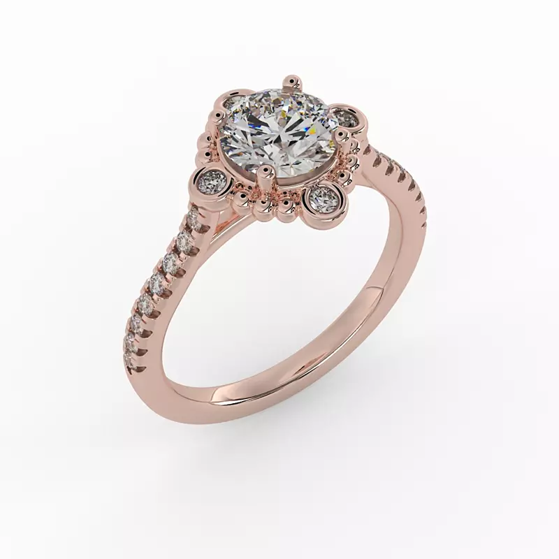 14K Rose Gold Thea Bubble Halo Engagement Ring