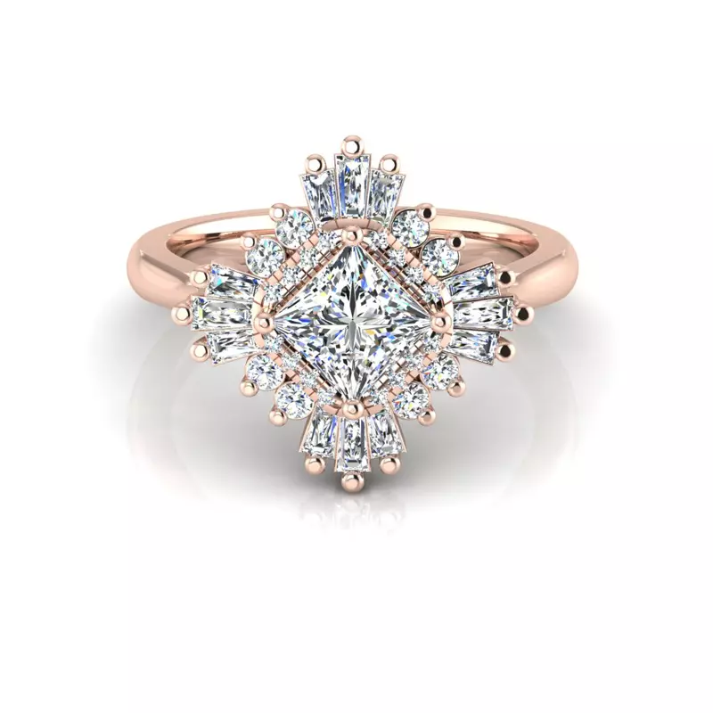 14K Rose Gold Delaney Ballerina Style Halo Engagement Ring