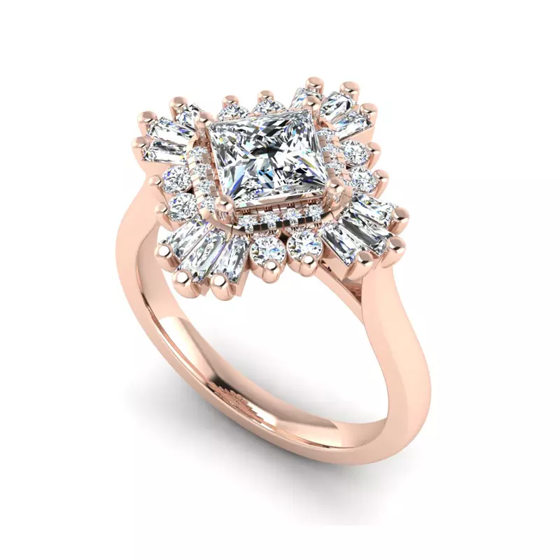 14K Rose Gold Delaney Ballerina Style Halo Engagement Ring