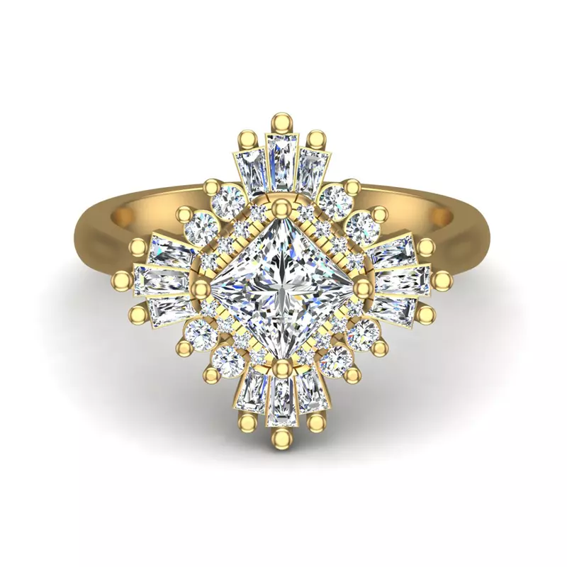 14K Yellow Gold Delaney Ballerina Style Halo Engagement Ring
