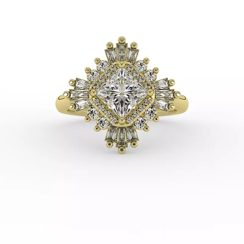 14K Yellow Gold Delaney Ballerina Style Halo Engagement Ring