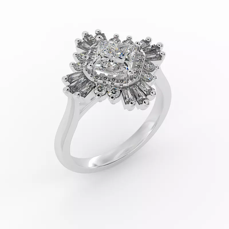 18K White Gold Delaney Ballerina Style Halo Engagement Ring