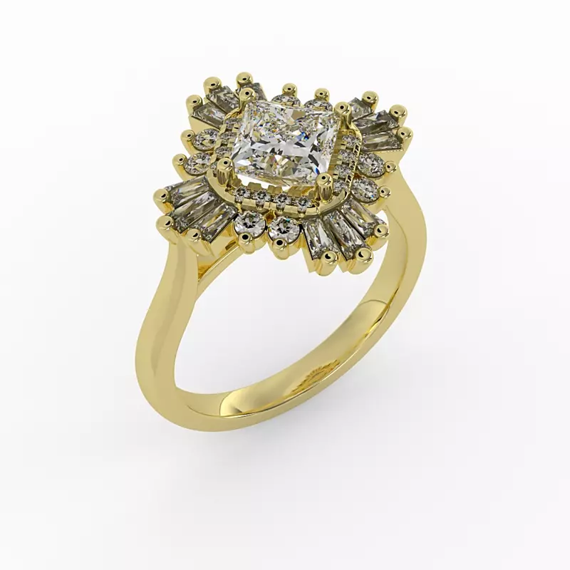 18K Yellow Gold Delaney Ballerina Style Halo Engagement Ring