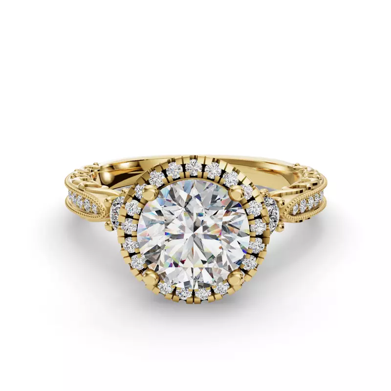 14K Yellow Gold Winter Halo Engagement Ring