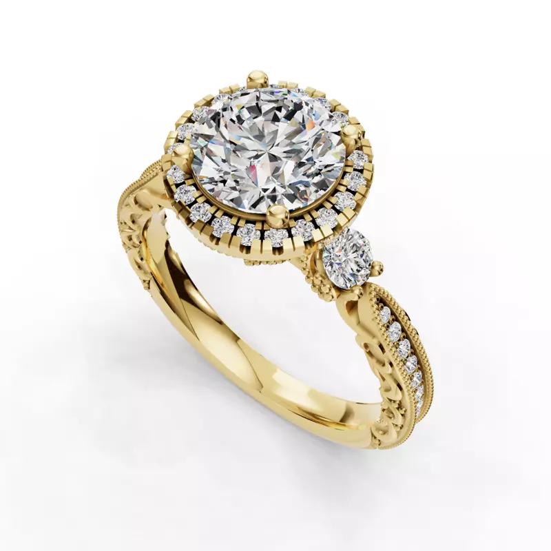 14K Yellow Gold Winter Halo Engagement Ring