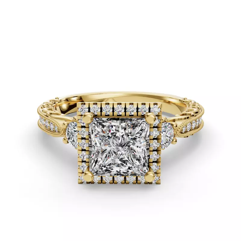 14K Yellow Gold Winter Halo Engagement Ring