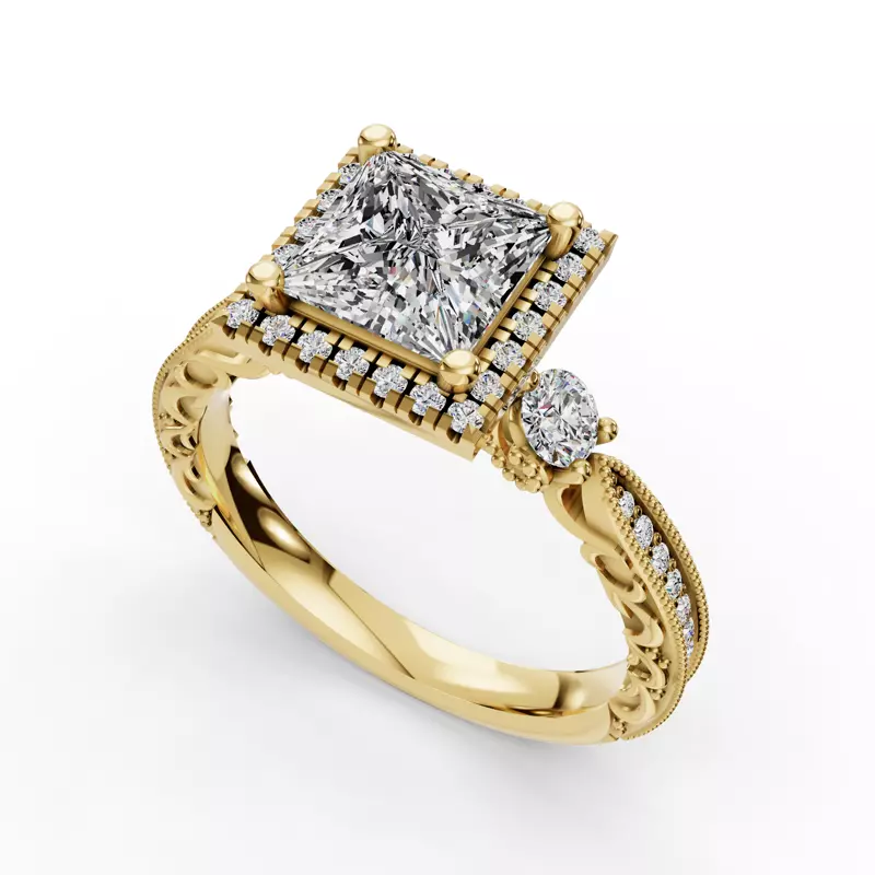 14K Yellow Gold Winter Halo Engagement Ring