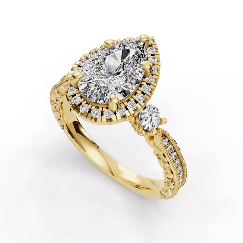 14K Yellow Gold Winter Halo Engagement Ring