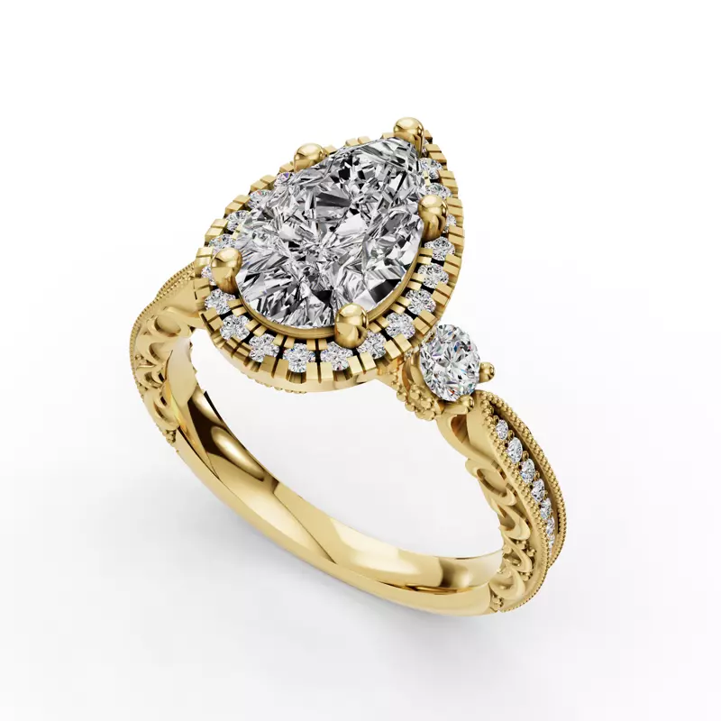 14K Yellow Gold Winter Halo Engagement Ring