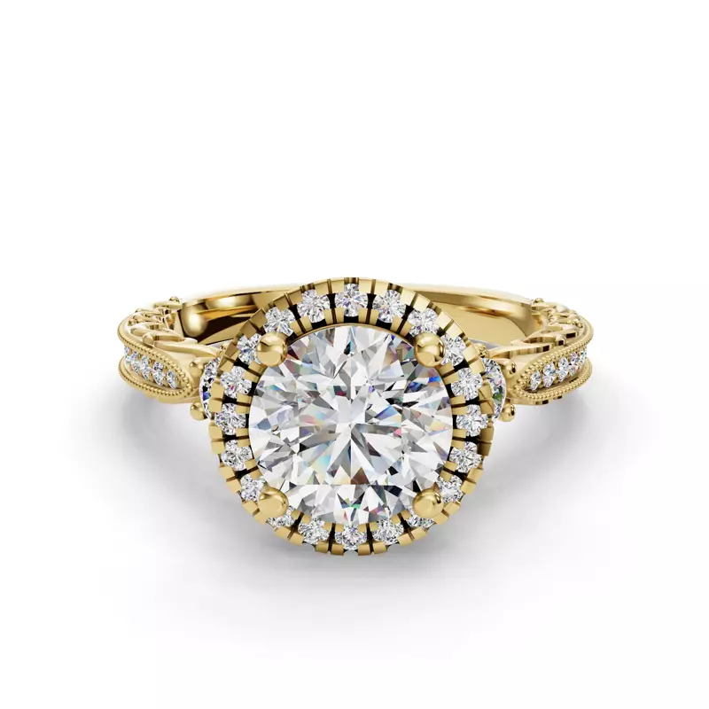 18K Yellow Gold Winter Halo Engagement Ring